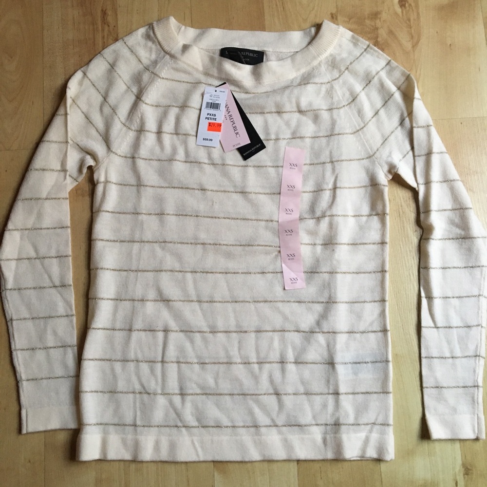 Banana Republic White/Gold Merino Wool Sweater